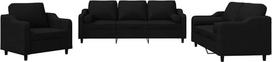 vidaXL Sofos komplektas, 3 dalių fotelis, sofa, svetainės sofa su porankiais, sofos komplektas, dizainerio sofa, sėdimieji baldai, minkšti baldai, juodas audinys