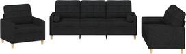 vidaXL Sofos komplektas, 3 dalių fotelis, sofa, svetainės sofa su porankiais, sofos komplektas, dizainerio sofa, sėdimieji baldai, minkšti baldai, juodas audinys