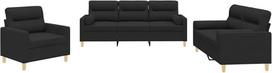 vidaXL Sofos komplektas, 3 dalių fotelis, sofa, svetainės sofa su porankiais, sofos komplektas, dizainerio sofa, sėdimieji baldai, minkšti baldai, juodas audinys