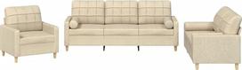 vidaXL Sofos komplektas, 3 dalių fotelis, sofa, svetainės sofa su porankiais, sofos komplektas, dizainerio sofa, sėdimieji baldai, minkšti baldai, kreminis audinys