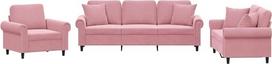 vidaXL Sofos komplektas, 3 dalių fotelis, sofa, svetainės sofa su porankiais, sofos komplektas, dizainerio sofa, sėdimieji baldai, minkšti baldai, rausvas aksomas