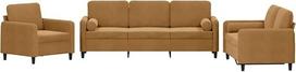 vidaXL Sofos komplektas, 3 dalių fotelis, sofa, svetainės sofa su porankiais, sofos komplektas, dizainerio sofa, sėdimieji baldai, minkšti baldai, rudas aksomas