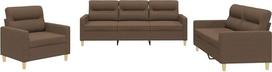 vidaXL Sofos komplektas, 3 dalių fotelis, sofa, svetainės sofa su porankiais, sofos komplektas, dizainerio sofa, sėdimieji baldai, minkšti baldai, rudas audinys