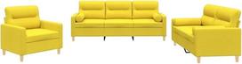 vidaXL Sofos komplektas, 3 dalių fotelis, sofa, svetainės sofa su porankiais, sofos komplektas, dizainerio sofa, sėdimieji baldai, minkšti baldai, šviesiai geltonas audinys