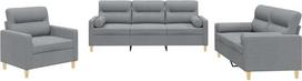 vidaXL Sofos komplektas, 3 dalių fotelis, sofa, svetainės sofa su porankiais, sofos komplektas, dizainerio sofa, sėdimieji baldai, minkšti baldai, šviesiai pilkas audinys