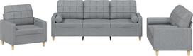 vidaXL Sofos komplektas, 3 dalių fotelis, sofa, svetainės sofa su porankiais, sofos komplektas, dizainerio sofa, sėdimieji baldai, minkšti baldai, šviesiai pilkas audinys
