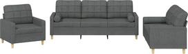 vidaXL Sofos komplektas, 3 dalių fotelis, sofa, svetainės sofa su porankiais, sofos komplektas, dizainerio sofa, sėdimieji baldai, minkšti baldai, tamsiai pilkas audinys