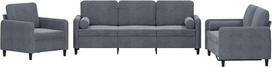 vidaXL Sofos komplektas, 3 dalių fotelis, sofa, svetainės sofa su porankiais, sofos komplektas, dizainerio sofa, sėdimieji baldai, minkšti baldai, tamsiai pilkas aksomas