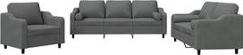 vidaXL Sofos komplektas, 3 dalių fotelis, sofa, svetainės sofa su porankiais, sofos komplektas, dizainerio sofa, sėdimieji baldai, minkšti baldai, tamsiai pilkas audinys