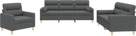 vidaXL Sofos komplektas, 3 dalių fotelis, sofa, svetainės sofa su porankiais, sofos komplektas, dizainerio sofa, sėdimieji baldai, minkšti baldai, tamsiai pilkas audinys