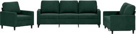 vidaXL Sofos komplektas, 3 dalių fotelis, sofa, svetainės sofa su porankiais, sofos komplektas, dizainerio sofa, sėdimieji baldai, minkšti baldai, tamsiai žalias aksomas
