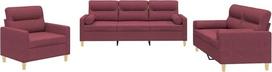 vidaXL Sofos komplektas, 3 dalių fotelis, sofa, svetainės sofa su porankiais, sofos komplektas, dizainerio sofa, sėdimieji baldai, minkšti baldai, vyno raudonos spalvos audinys
