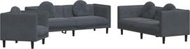 vidaXL Sofos komplektas, 3 dalių fotelis, svetainės sofa, minkšta sofa su pagalvėlėmis, sofos komplektas, modernus, tamsiai pilkas aksomas