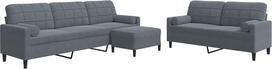 vidaXL Sofos komplektas, 3 dalių minkšta sofa su pagalvėlėmis, sėdimųjų vietų komplektas svetainei, svetainės sofos fotelis, tamsiai pilkas aksomas