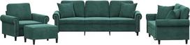 vidaXL Sofos komplektas, 4 dalių fotelis, sofa, svetainės sofa su porankiais, sofos komplektas, dizainerio sofa, sėdimieji baldai, minkšti baldai, tamsiai žalias aksomas