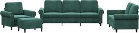 vidaXL Sofos komplektas, 4 dalių fotelis, sofa, svetainės sofa su porankiais, sofos komplektas, dizainerio sofa, sėdimieji baldai, minkšti baldai, tamsiai žalias aksomas