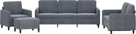 vidaXL Sofos komplektas, 4 dalių fotelis, sofa, svetainės sofa su porankiais, sofos komplektas, dizaino sofa, sėdimieji baldai, minkšti baldai, tamsiai pilkas aksomas
