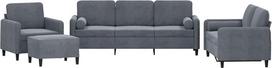vidaXL Sofos komplektas, 4 dalių fotelis, sofa, svetainės sofa su porankiais, sofos komplektas, dizaino sofa, sėdimieji baldai, minkšti baldai, tamsiai pilkas aksomas