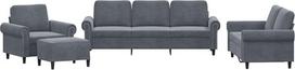 vidaXL Sofos komplektas, 4 dalių fotelis, sofa, svetainės sofa su porankiais, sofos komplektas, dizaino sofa, sėdimieji baldai, minkšti baldai, tamsiai pilkas aksomas