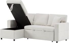 vutizal L formos sofa-lova Kampinė sofa su miego funkcija, lovos dėže ir lentyna, smėlio spalvos - erdvę taupanti sofa mažiems butams ir paauglių kambariams, iki 4 sėdimų vietų, laikymo vieta ir USB jungtis