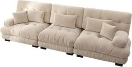 vutizal Modulinė kampinė sofa su 3 sėdimomis vietomis ir miego funkcija, šviesiai rudos spalvos, L formos, patogi ir gili sėdynė, šenilinis audinys, skirta didelei svetainei