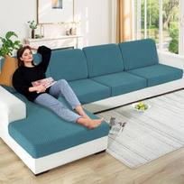 YEMYHOM Stretch-Kissenbezüge für Einzelkissen, Sofas, Sitzkissen, weicher Couchbezug, Ersatz, groß, kariert, Möbelschutz mit elastischer Unterseite, 3 Stück, Pfauenblau
