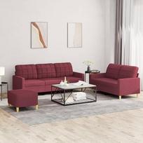 ZEYUAN 3201320 3 dalių sofos komplektas su pagalvėlėmis Vyno raudonas audinys, sofa su poilsio funkcija, sofos komplektas, svetainės sofa, sofa, sofos komplektas