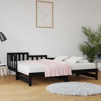 ZEYUAN Išskleidžiama dieninė lova, sofa lova, sofa su miego funkcija, sofa lova, sofa lova, sofa lova, sofa lova, dieninė lova, jaunimo lova, sofa lova, juoda, 2 x (90 x 190) cm, pušies masyvas