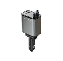 LISEN 84 W automobilinis įkroviklis į cigarečių lizdą, USB-C ištraukiamas laidas, pilkas (2E7130)