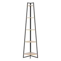 Kampinė lentyna - FIVE - 5 lygių - Juodas metalas - Natūralios medienos efektas - H 180 cm