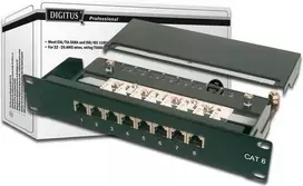 Assmann Electronic DIGITUS CAT 6 E klasės skydelis ekranuotas 8 prievadų RJ45 8P8C LSA 1U 254 mm (10 colių) Rack Mount spalva juodas RAL 9005