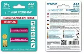ESPERANZA BATERIJOS NI-MH AAA 1000MAH 2Vnt. RAUDONA