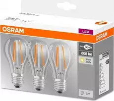 LED lemputės OSRAM FILAMENT BASE CLASSIC, E27, A60, 2700 K, 7 W, 806 lm, non-dim, 3 vnt