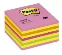 3M Lipnūs lapeliai Post-it Ledinukai kubas, 76 x 76 mm, 450 lapelių, neoninių melsvų spalvų derinys