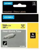 DYMO Rhino, kabelių žymėjimo vamzdelis, 9 mm, juodas tekstas ant geltonosio vamzdelio, 1,5 m skirtas kabelio skersmeniui nuo 2,0 mm iki 5,2 mm. DYMO / 18054