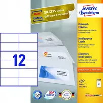Lipnios etiketės Avery Zweckform, A4, 105x48mm, 12 etikėčių lape, be rėmelio, 100 lapų, baltos spalvos spalvos