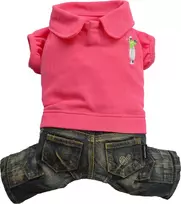 DoggyDolly Džinsų rinkinys su polo, rožinė, XXL 36- 38cm / 56- 58cm