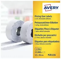 Avery Rulonėlyje kainų etiketės vienaeiliui ženklintuvui; nuimamas; 1500 etikečių / ritinys; 10 ritinių/pak.; 12x26mm, balta