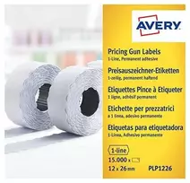 Avery Roll-up kainų etiketės vienos eilės ženklinimo mašinoms; visam laikui; 1500 etikečių / ritinys; 10 ritinių/pak.; 12 x 26 mm, balta