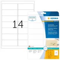 Herma Skaidraus plėvelės adreso etiketės, matinis A4, 99,1 x 38,1 mm, atsparus vandeniui, patvarus adhezija - 8671