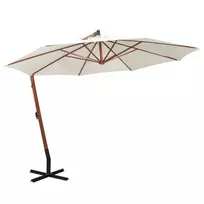 Pakabinamas skėtis nuo saulės, baltas, 350cm, medinis kotas