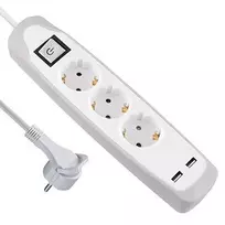 Electraline Prailginimo laidas A8D7E, 3 x 1 mm², 2 m, 3 lizdai, 2 USB
