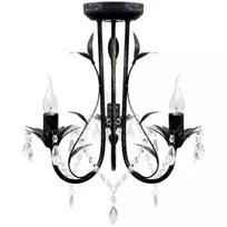 Pakabinamas šviestuvas Art Nouveau Juodo Metalo Sietynas su Krištolo Karoliukais, 3 x E14