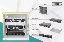 Digitus 10" tinklo rinkinys, 6U spintelė, lentyna, PDU, 8 prievadų jungiklis, CAT 6 pataisų skydelis, Pilkas | Digitus | Tinklo rinkinys | DN-10-SET-1