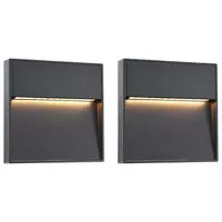 Sieniniai LED lauko šviestuvai, 2vnt., juodi, 3W, kvadratiniai