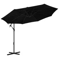Gembinis skėtis su LED ir plieniniu stulpu, juodas, 300cm