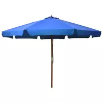 Lauko skėtis nuo saulės su mediniu stulpu, mėlynas, 330cm