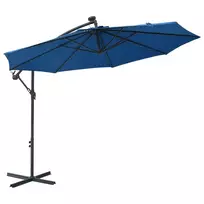 Gembinis skėtis su LED ir plieniniu stulpu, mėlynas, 300cm