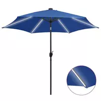 Sodo skėtis su LED ir aliuminio stulpu, mėlynas, 300cm