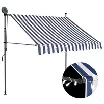 Rankinė ištraukiama markizė su LED, mėlyna ir balta, 150cm